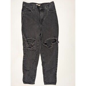Levis Mom Jeans Womens 28 Black High Waisted Distressed Cotton